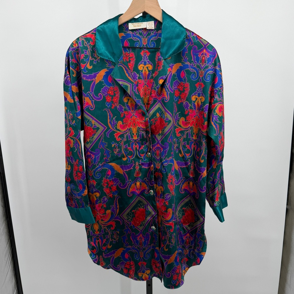 Vintage Victorias Secret Gold Label Satin Robe Nightgown Paisley PS Coquette
